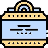 A suitcase icon with a blue and yellow background vector