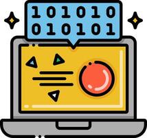 An icon of a computer with binary code on it vector