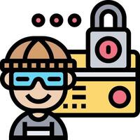 A man with a lock and a key in front of a computer vector