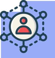 A person is surrounded by circles and connected to other people vector