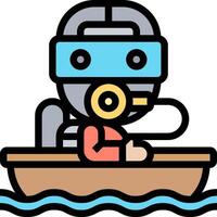 A cartoon man in a boat with a mask on vector