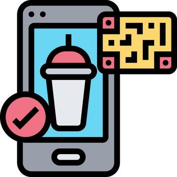 un teléfono inteligente con un bebida y un qr código vector