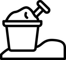 A black and white icon of a bucket with a shovel vector