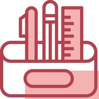 A red and white icon of a pencil case vector