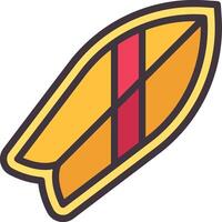 A yellow and red striped surfboard icon vector