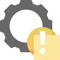 A gearwheel with a yellow box and an exclamation mark vector