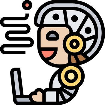 un robot es utilizando un ordenador portátil computadora vector