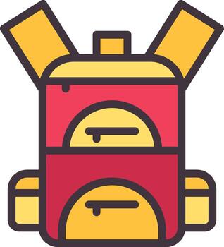 A backpack icon with a yellow and red color vector