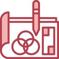 A red and white icon of a pen and a book vector