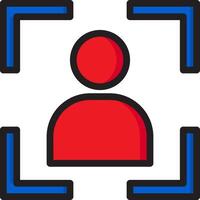 A red person in a blue square vector