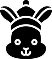 A black and white image of a rabbit wearing a hat vector