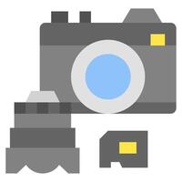 A camera and a flash drive are shown next to each other vector