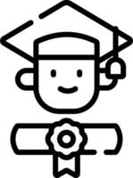 A black and white line icon of a graduate vector