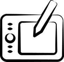 A black and white drawing of a microwave with a pen vector