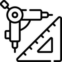 A black and white drawing of a tool and a ruler vector