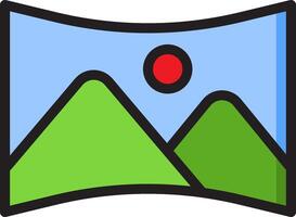 A mountain and a red sun icon vector