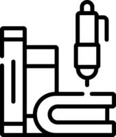A black and white image of a book and pen vector
