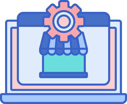 A laptop with a gear on it and a sign that says shopify vector