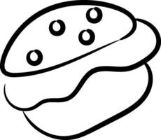 A hamburger is shown in black and white vector