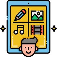A man is holding a tablet with icons on it vector