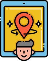 Location icon on tablet with man and map pin illustration vector