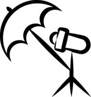 A black and white drawing of a microphone and umbrella vector