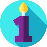 A purple number one candle with a long shadow vector