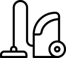 A vacuum cleaner is shown in a black and white line drawing vector