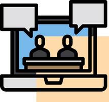 A laptop with two people sitting at a table vector