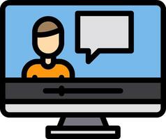A person is sitting in front of a computer with a speech bubble vector