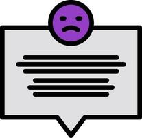A purple emoticon with a sad face on a speech bubble vector