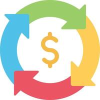 A colorful circular icon with arrows pointing to a dollar sign vector