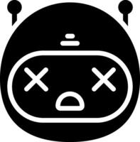 A black and white icon of a robot with a sad face vector