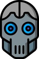 A robot head with blue eyes and a gray mask vector