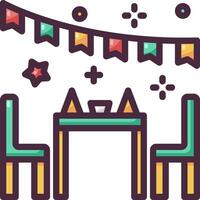 A table and chairs with a bunting and decorations vector