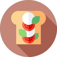 A flat icon of a slice of bread with tomatoes and basil vector