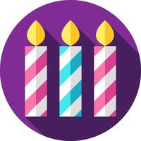 Three birthday candles in a circle on a purple background vector