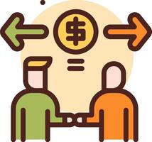 Two people shaking hands with dollar signs above them vector