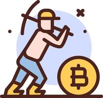 A man with a pickaxe and a bitcoin vector