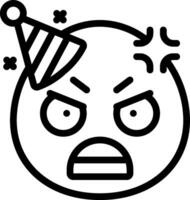 A black and white drawing of an angry face with a party hat vector