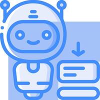 A robot with a blue background and a blue arrow vector