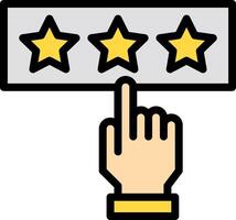 A hand pointing to five stars on a rating icon vector