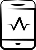 A black and white image of a phone with an ecg icon vector