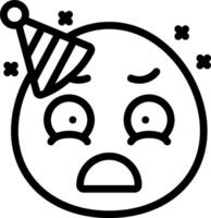 A black and white drawing of a sad face with a party hat on vector