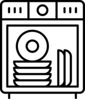 A black and white image of a dishwasher with a stack of discs vector