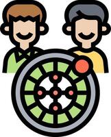 Two people are standing in front of a dartboard vector