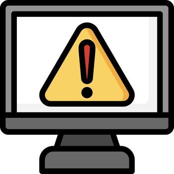A computer monitor with a warning sign on it vector