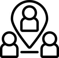A black and white icon of people and a map pin vector