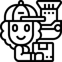 A cartoon character holding a box and a computer vector