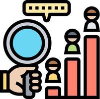 A hand holding a magnifying glass over a bar chart vector